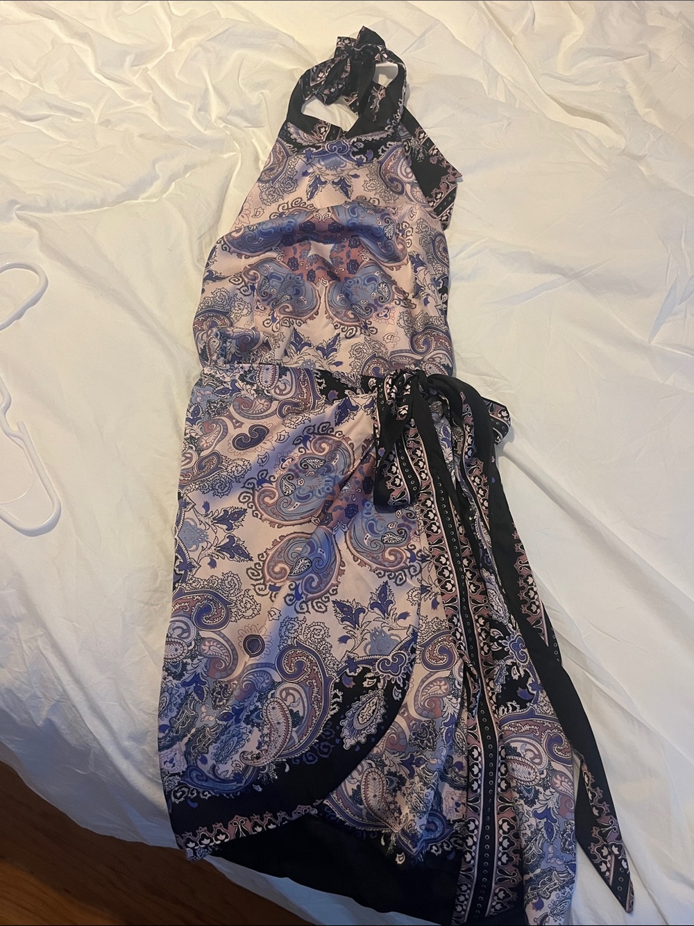 Sleeveless Paisley Halter Midi Dress - Pink & Navy
